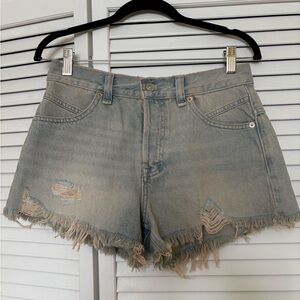 We The Free Light Blue Frayed Jean Shorts